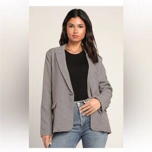 Lulus Perfect Practice Houndstooth Blazer Jacket Brown Size S